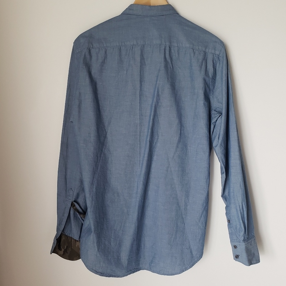 Zara Man | Slim Fit Chambray Camo Button Down Top - Picture 4 of 6